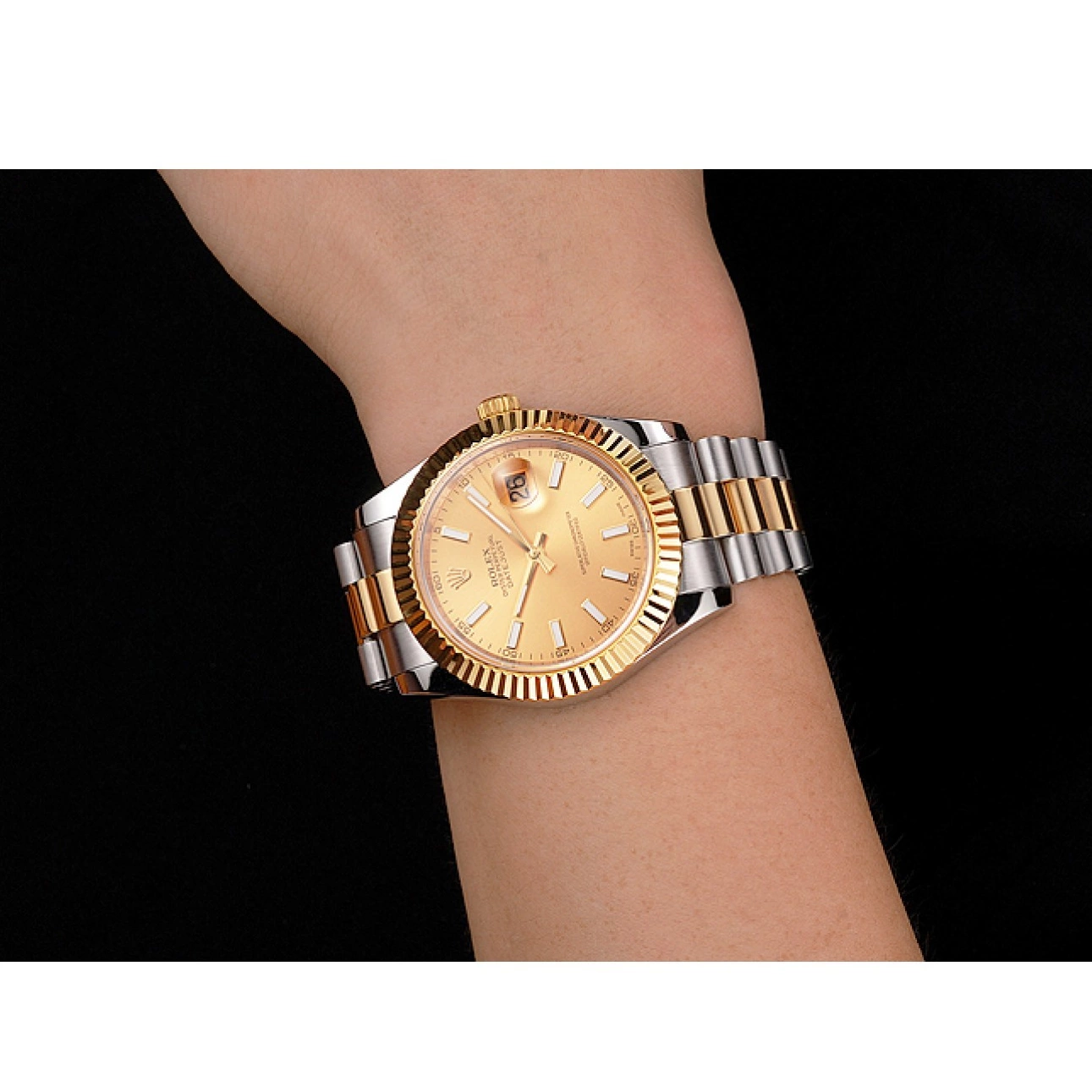 Aaa fake watches Dial Tone Gold Case Steel Bezel Bracelet Two Rolex Gold Datejust Swiss Stainless 0707